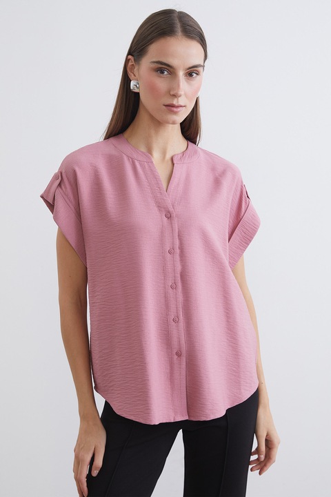 LC WAIKIKI, Bluza cu decolteu in V si maneci scurte, Roz