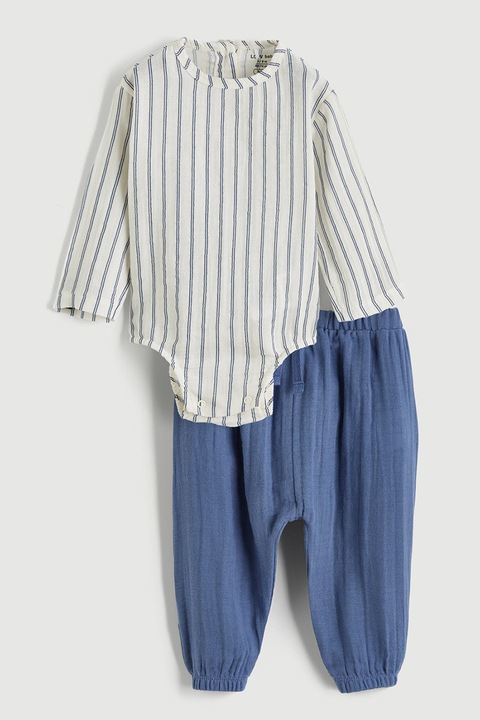 LC WAIKIKI, Set de body cu maneci lungi si pantaloni de trening, Alb/Albastru