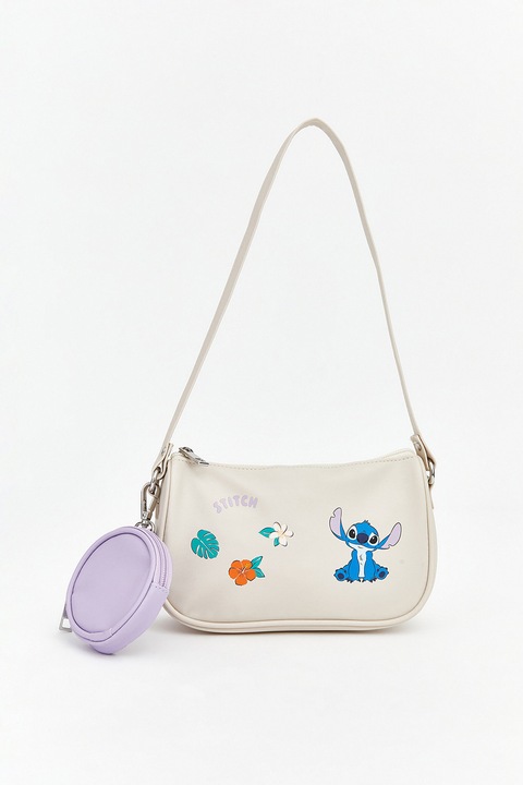 LC WAIKIKI, Geanta cu bareta de umar si model Lilo & Stitch, Alb fildes, Lila, Albastru