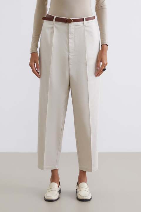 LC WAIKIKI, Pantaloni crop cu talie inalta, Alb murdar