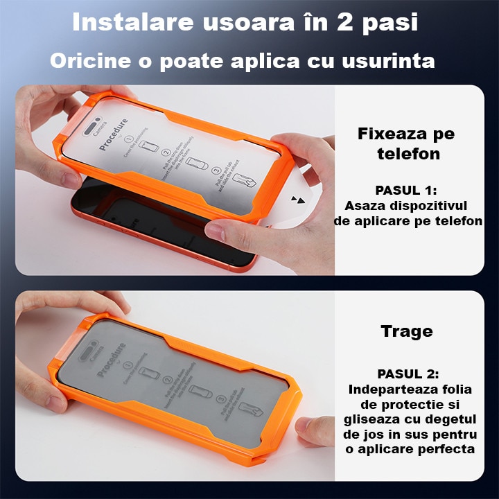 Folie Sticla Privacy pentru Samsung Galaxy S24 - 2 buc, HEYBINGO®, E-SNAP, din Sticla Securizata Duritate 9H, Cu Kit de Aplicare Instanta si Functie Automata de Indepartare a Prafului, Rezistenta la zgarieturi, Protectie Ecran Premium