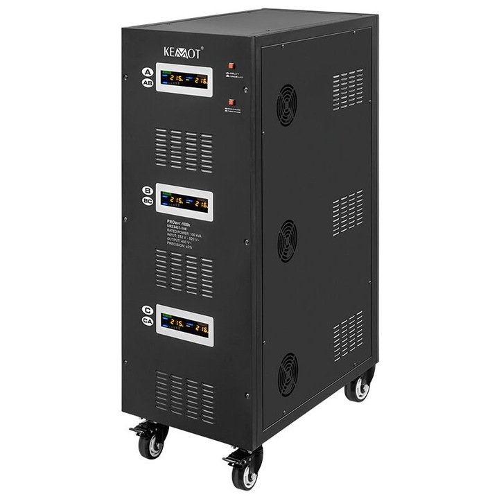 Stabilizator de tensiune automat 100 kVA, Tensiune intrare 252 – 520 V AC, Trifazat, Control stabilizare servomotor
