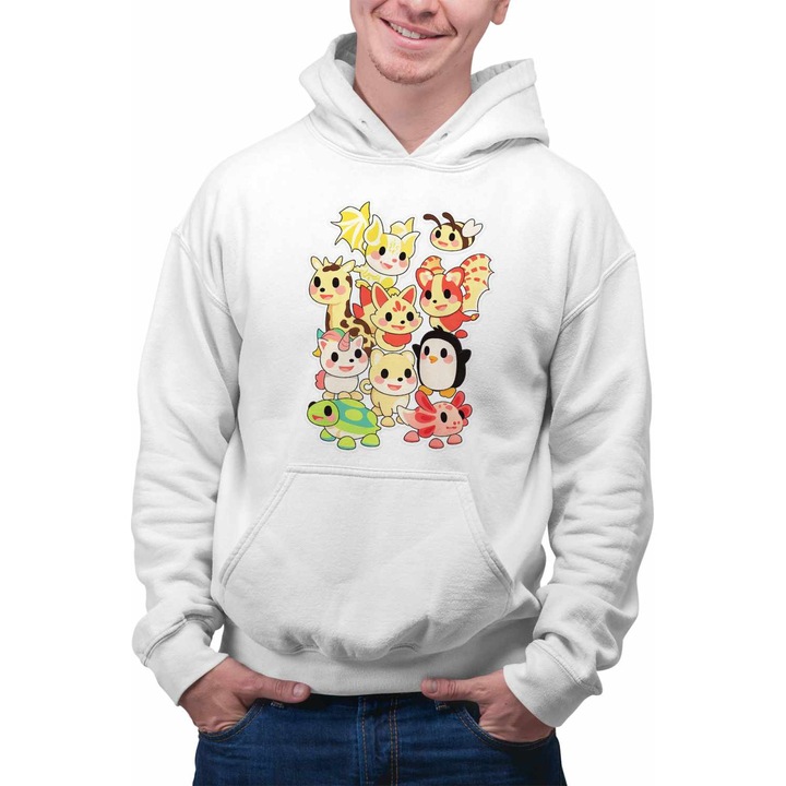 Hanorac Personalizat Barbati Roblox Adopt Me Cute Pets, alb, marime XL
