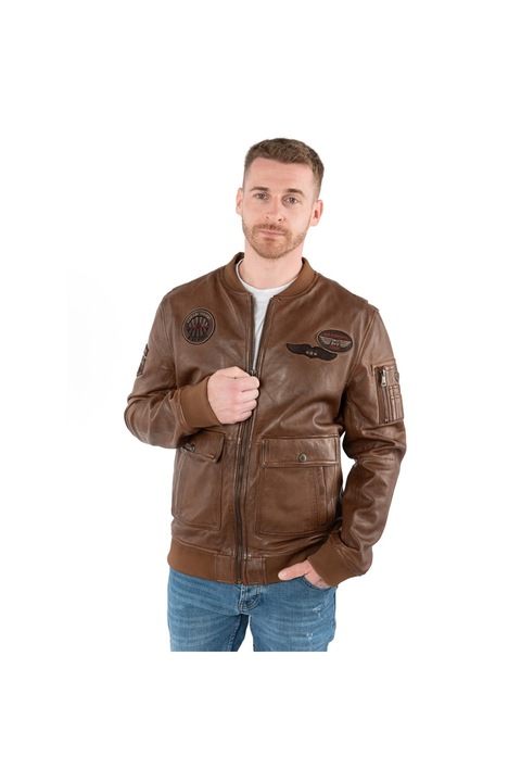 Geacă de piele bărbați Mauritius coniac, piele, Maro cognac