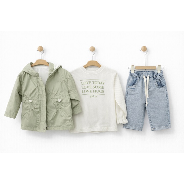 Set 3 Piese Fetite cu Gecuta Verde, Bluzita si Blugi, Verde, 92 CM