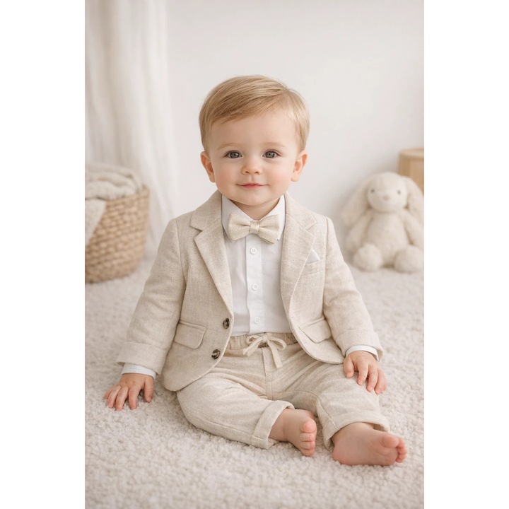 Costum Elegant Nobless - Crem- cu Papion, Crem, 62 CM