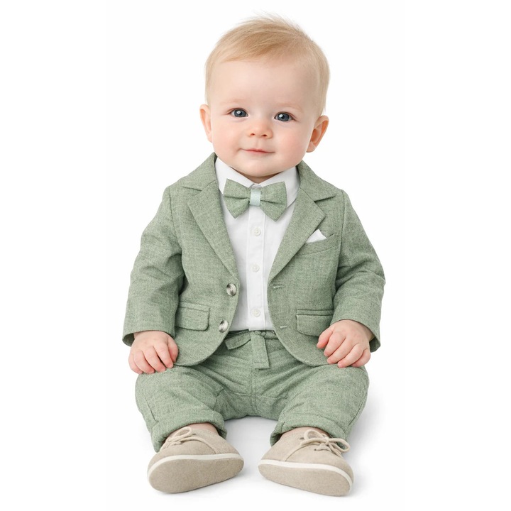 Costum Elegant Nobless - Verde Salvie cu Papion, Verde menta, 80 CM