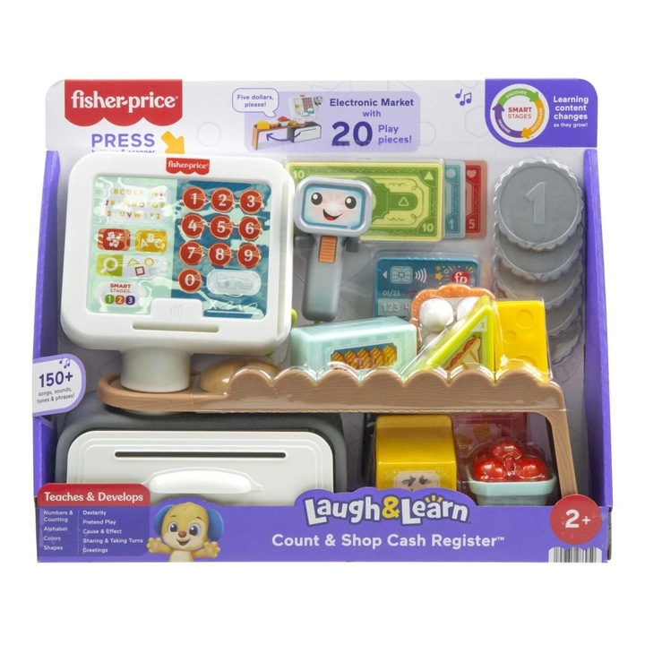 Fisher Price interaktív pénztárgép, 15 világító gomb, színek, 29x25.5x9.5cm