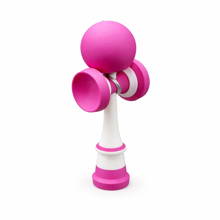 Kendama printata 3D, jucarie de indemanare si coordonare, pentru copii si adulti, Alb - Magenta