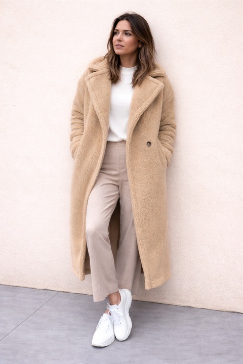 Jachetă lungă pentru femei, bej, XL INTL, cu capituleala Welsoft Plush