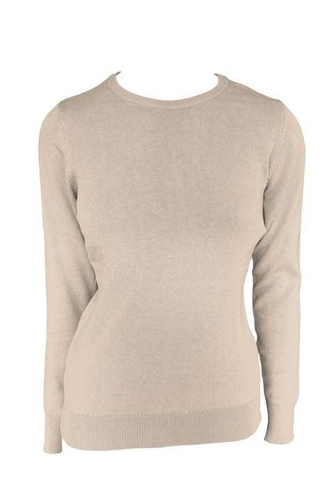 Pulover dama, bumbac fin, guler rotund, confortabil si elegant, Legend Classics - LE901, Nisipiu