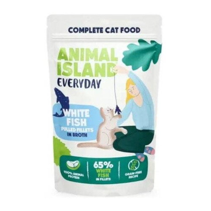 ANIMAL ISLAND Мокра храна за котки, бяла риба, 40x85g