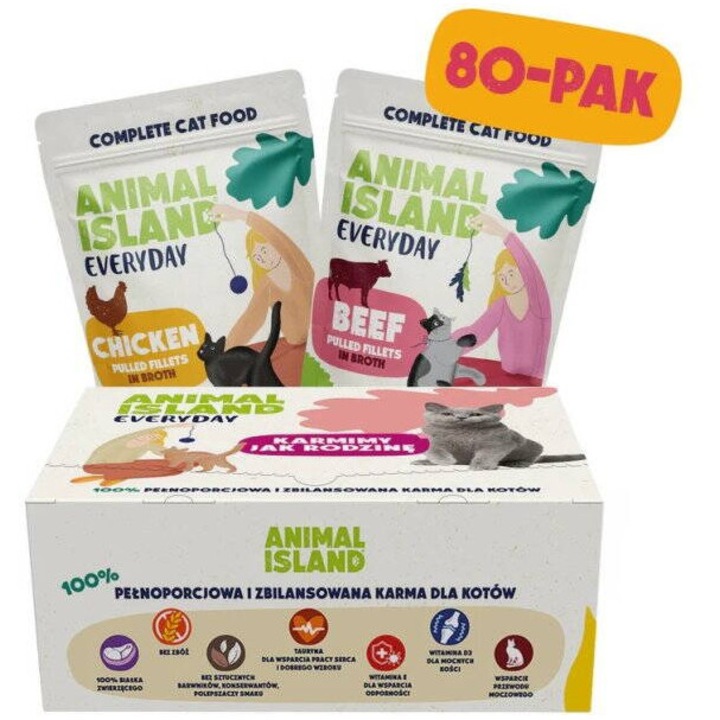 Мокра храна за котки ANIMAL ISLAND Пилешко говеждо 80x85гр
