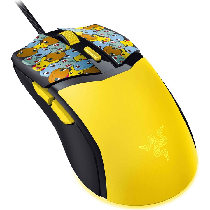 Mouse cu fir gaming Razer Cobra Razer Pokémon Kanto Starters Edition, rezolutie 8500 DPI, 6 butoane programabile, iluminare RGB, negru