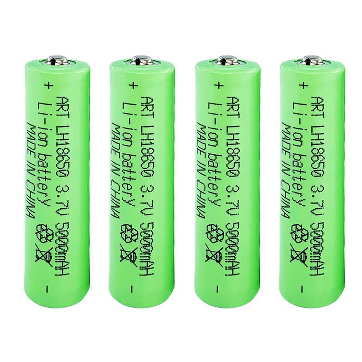 Set Acumulatori Reincarcabili Li-Ion 3, 7V SUPER TRENDS®, 5000mAh, Tip 18650, AA, 4 Bucati/Set, Verde