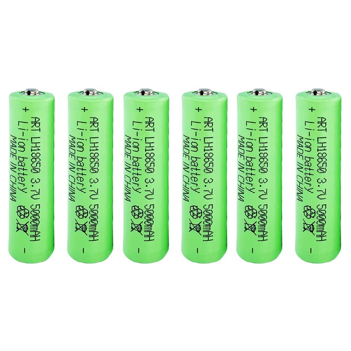 Set Acumulatori Reincarcabili Li-Ion 3, 7V SUPER TRENDS®, 5000mAh, Tip 18650, AA, 6 Bucati/Set, Verde