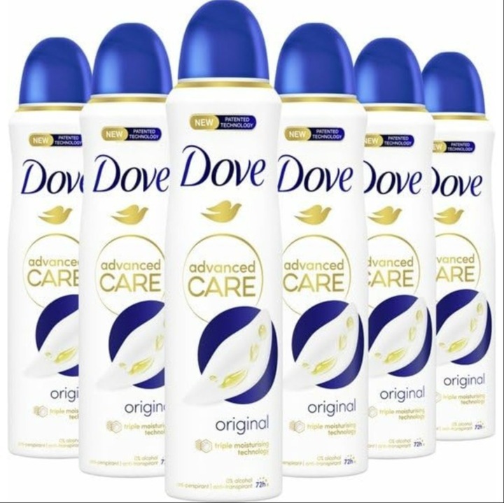 Set 6 x Antiperspirant Spray Dove Advanced Care Original, 150 ml, protecție 72h, hidratare, pentru femei