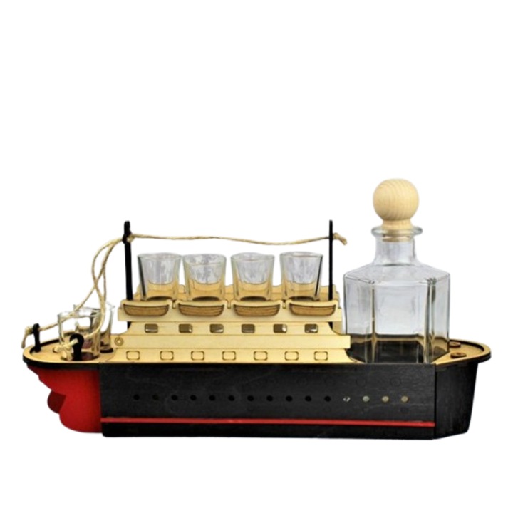 Set decantor 0, 5l si 6 pahare 25ml, model Titanic