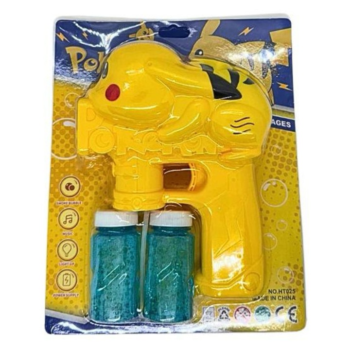 Pistol Automat Baloane de Sapun pentru Copii, Model Electric cu Lumini si Muzica, Cu 2 Rezerve Solutie, Jucarie Distractiva