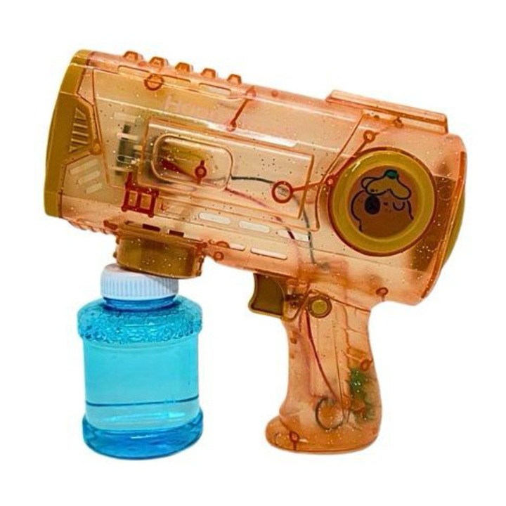 Pistol Automat Baloane de Sapun pentru Copii, Bubble Gun Electric cu 10 Orificii, Lumini LED, Cu Rezerva Solutie, Model Transparent