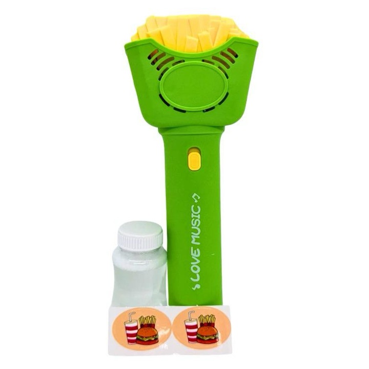 Aparat Automat Baloane de Sapun pentru Copii, Model Cartofi Prajiti (French Fries), Bubble Maker cu Lumini LED, Rezerva Solutie Inclusa, Verde