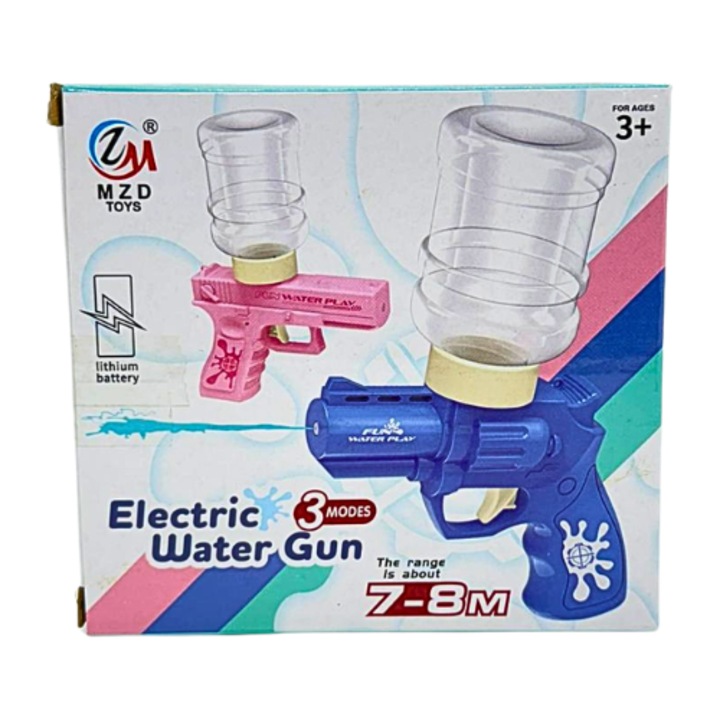 Pistol cu Apa Electric pentru Copii, 3 Moduri de Tragere, Distanta 7-8 m, Rezervor Tip Sticla, Baterie Lithium, 3+ Ani