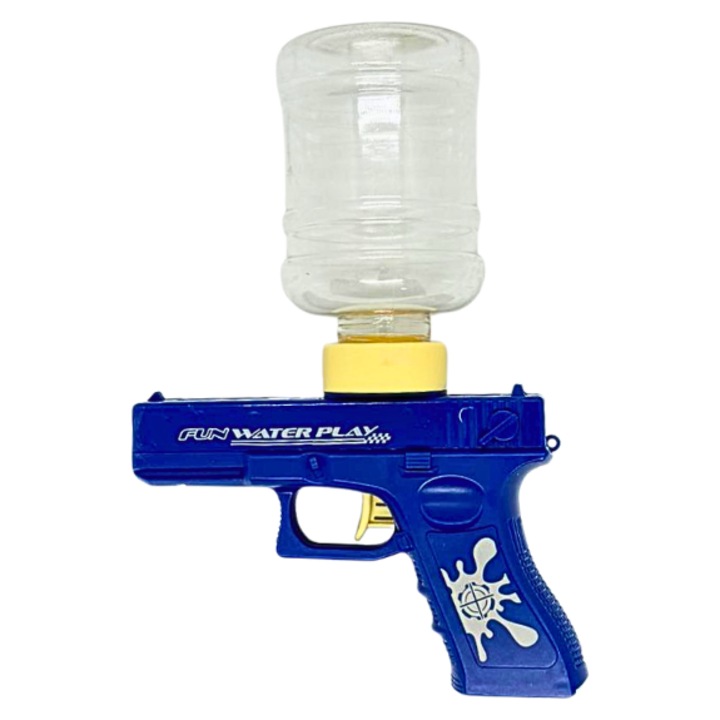 Pistol cu Apa Electric pentru Copii, 3 Moduri de Tragere, Distanta 7-8 m, Rezervor Tip Sticla, Baterie Lithium, Model Albastru, 20 cm, 3+ Ani