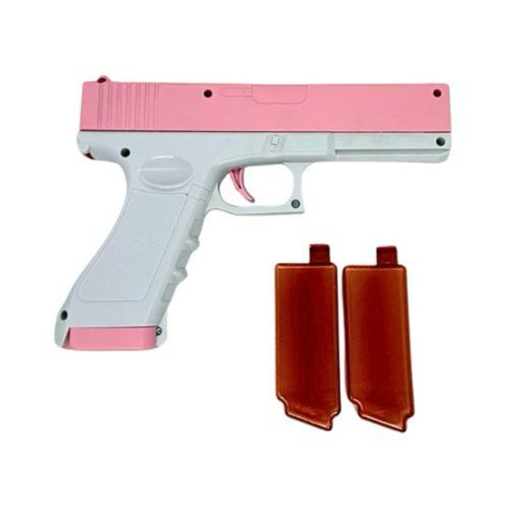 Pistol cu Apa pentru Copii, Water Gun Tip Pistol, Rezervor Detasabil, 2 Cartuse Apa Incluse, Alb/Roz