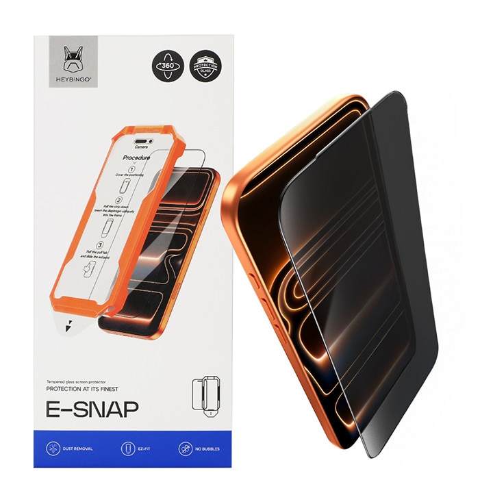 Folie Sticla Privacy pentru iPhone 15 PRO, HEYBINGO®, E-SNAP, din Sticla Securizata Duritate 9H, Cu Kit de Aplicare Instanta si Functie Automata de Indepartare a Prafului, Rezistenta la zgarieturi, Protectie Ecran Premium