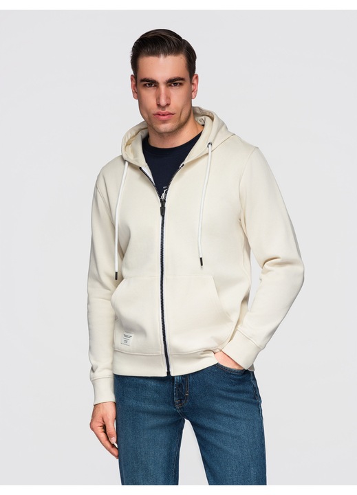 Hanorac cu fermoar uni BASIC OMBRE OM-SSBZ-0272, Crem