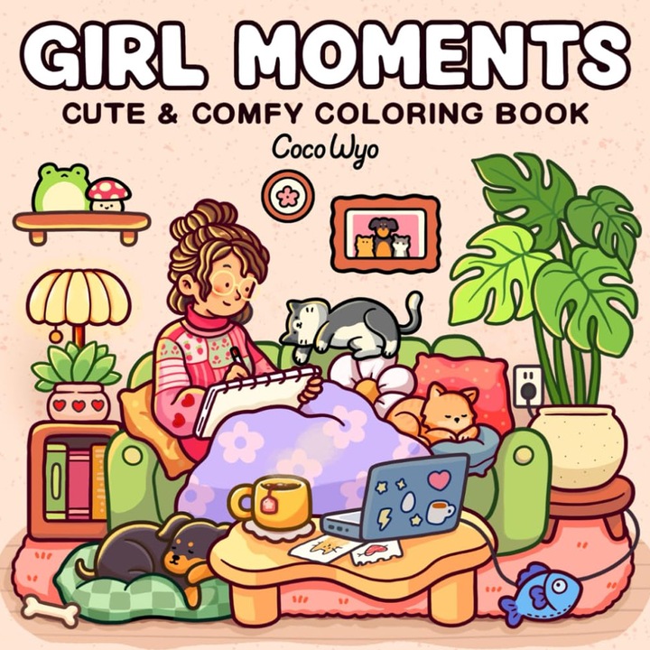 Carte de colorat pentru adulti si adolescenti cu activitati zilnice dragute si confortabile pentru relaxare (Cozy Spaces Coloring),40 pagini, coperta cartonata