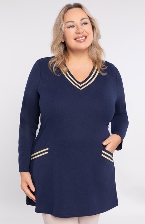 Тъмносиня туника със златисто деколте