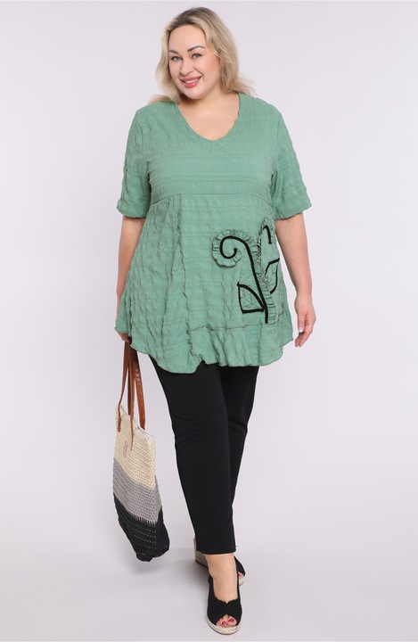 Tunica MDR24, verde deschis, maneci scurte, decolteu în V, viscoza, 54/56