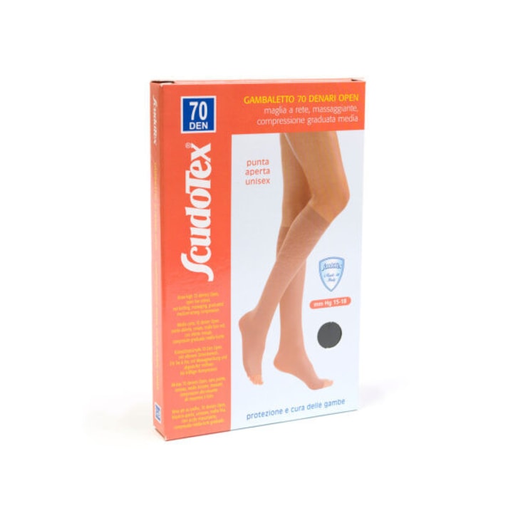 Ciorapi Compresivi Pentru Dama 15-18mmHg 70DEN SCUDOTEX S824 Pana La Genunchi Cu Varf Deschis NEGRU Marimea 5