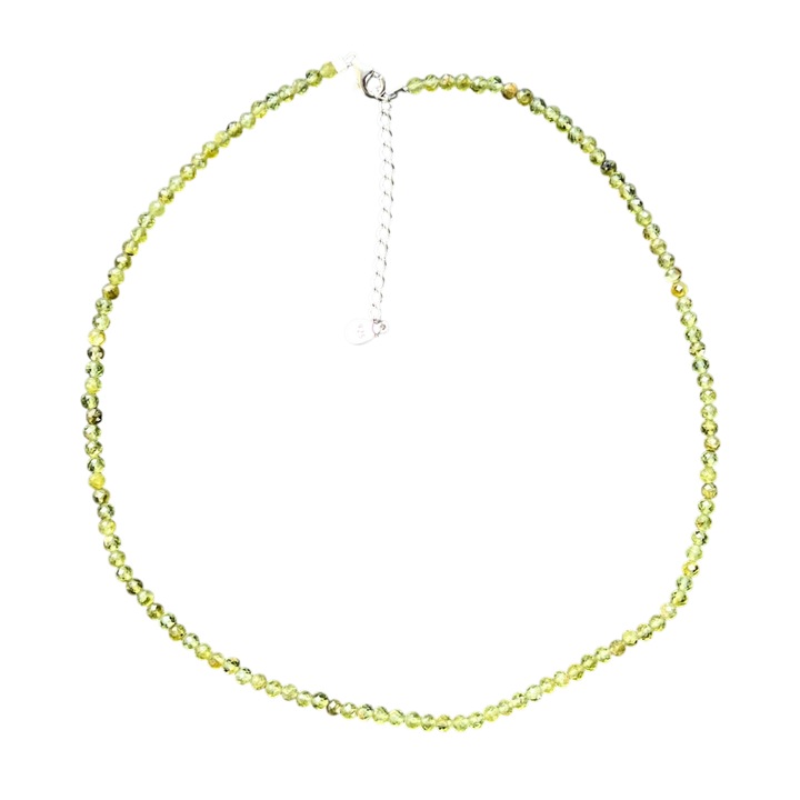 Colier DRUZY peridot 3mm, argint 925, 40cm + 5cm, verde