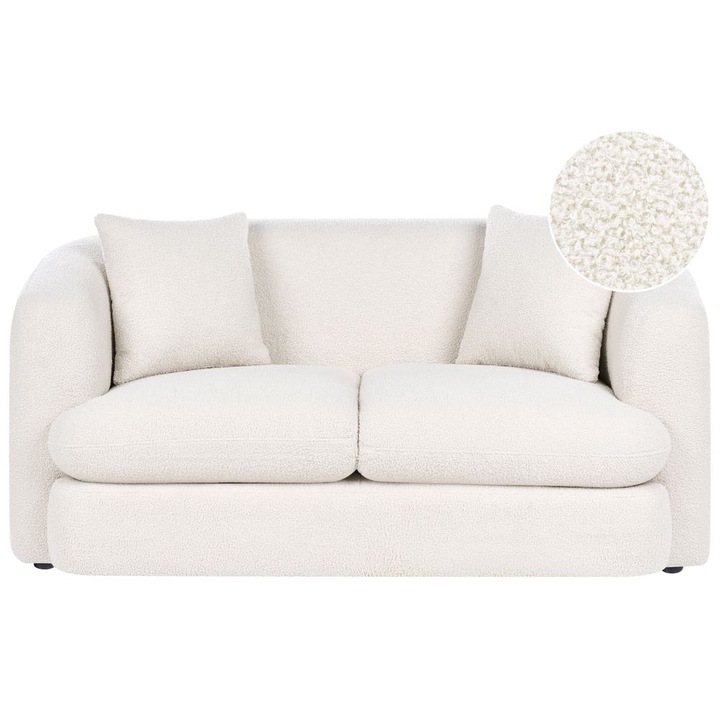 Canapea cu 2 locuri Beliani Husby Boucle Alb-murdar, perne incluse, dimensiuni 175x88cm