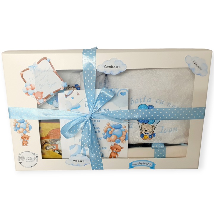 Set Prima Baita Ursulet cu Baloane Alb/Albastru