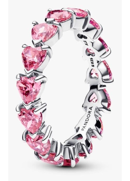 Inel argint 925 PANDORA cu inimioare, zirconiu roz, model eternitate, dimensiune 56