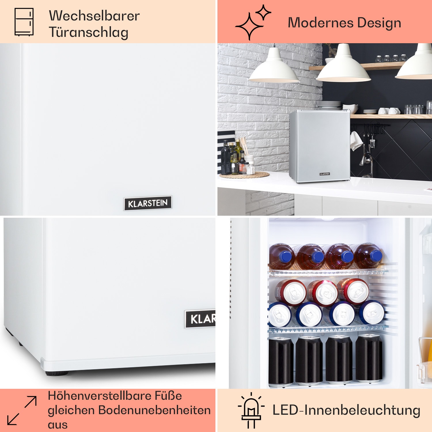 Klarstein, Happy Hour 33, Minibar, 33 L, 5 - 15 °C, Clasa Energetica G, Silentios, 25 Db, Lumina Led, Alb