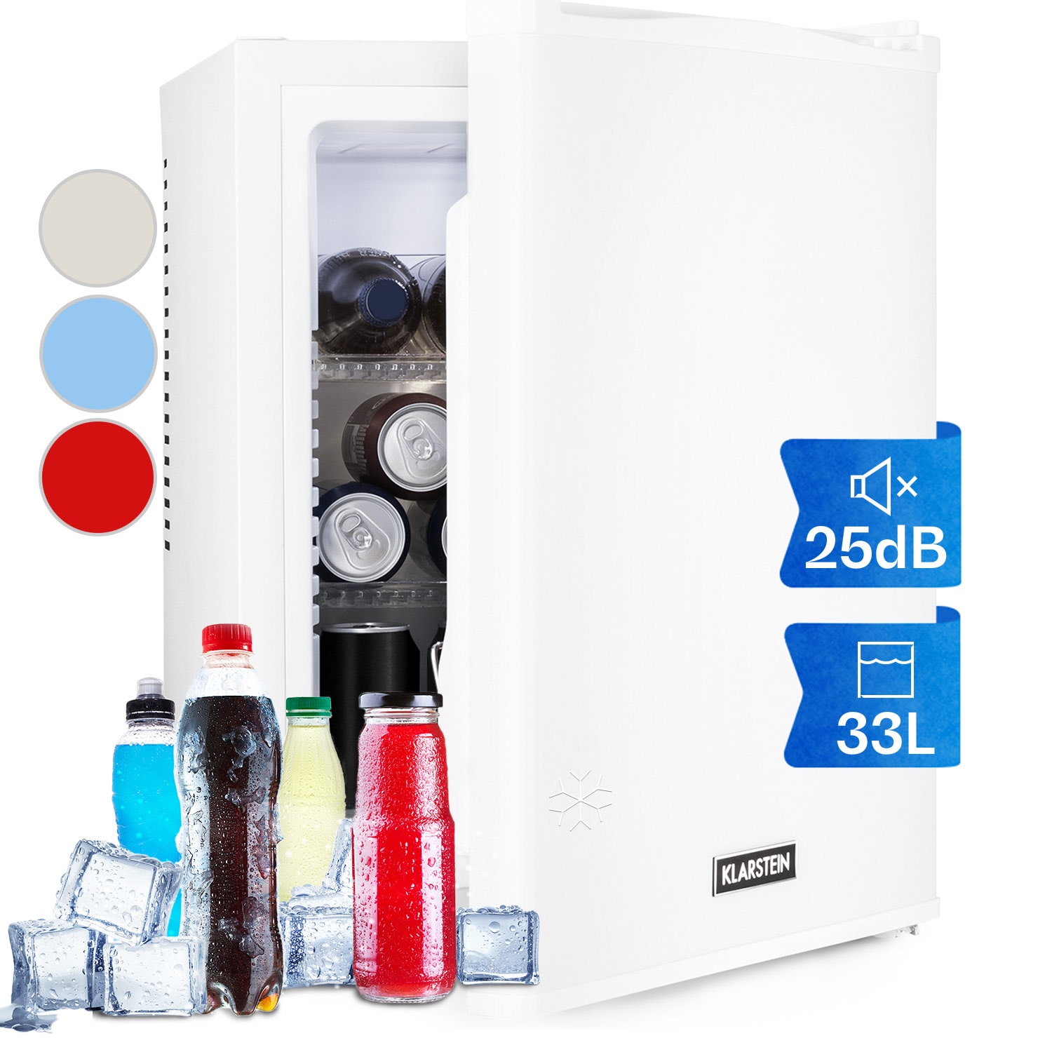 Klarstein, Happy Hour 33, Minibar, 33 L, 5 - 15 °C, Clasa Energetica G, Silentios, 25 Db, Lumina Led, Alb