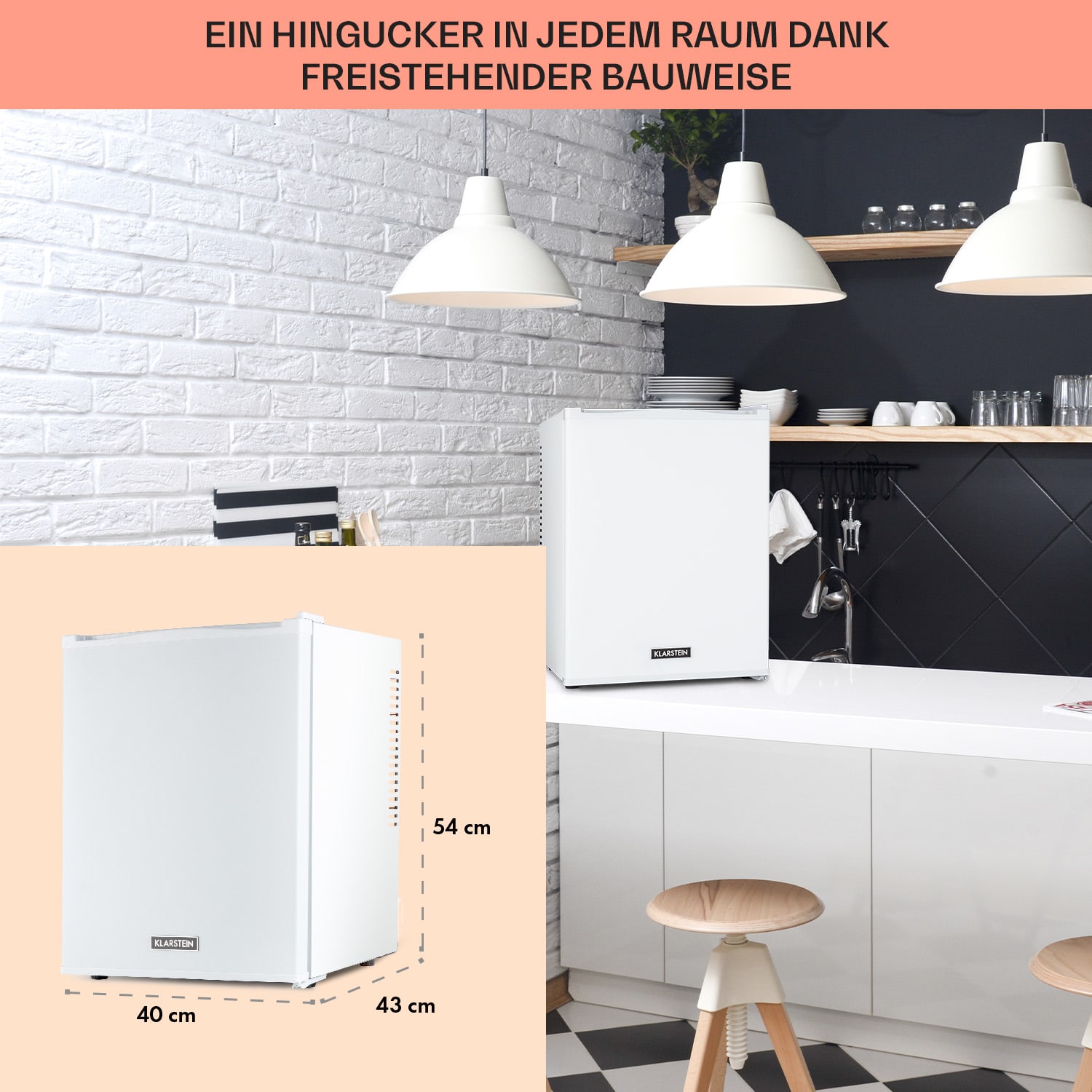 Klarstein, Happy Hour 33, Minibar, 33 L, 5 - 15 °C, Clasa Energetica G, Silentios, 25 Db, Lumina Led, Alb