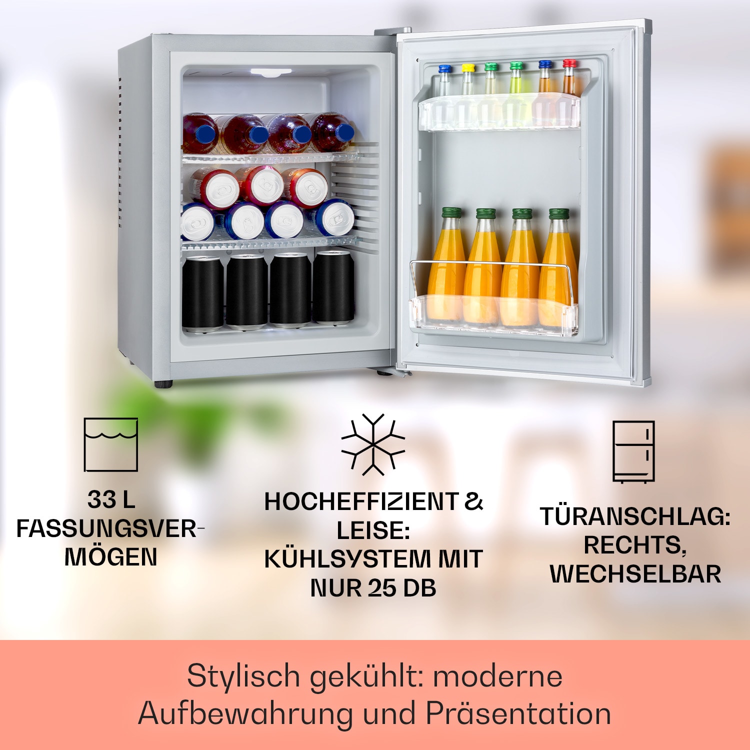 Minibar Klarstein Happy Hour 33 L, silentios, clasa energetica G, alb, 40x54x43cm