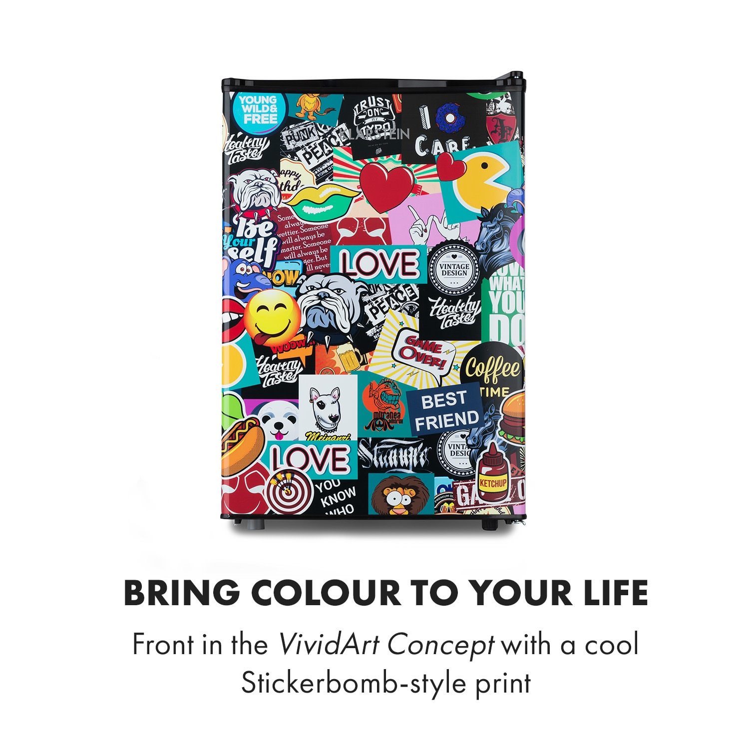 Klarstein, Cool Vibe 70+, Frigider, 72 L, 2 Rafturi, Stil Stickerbomb