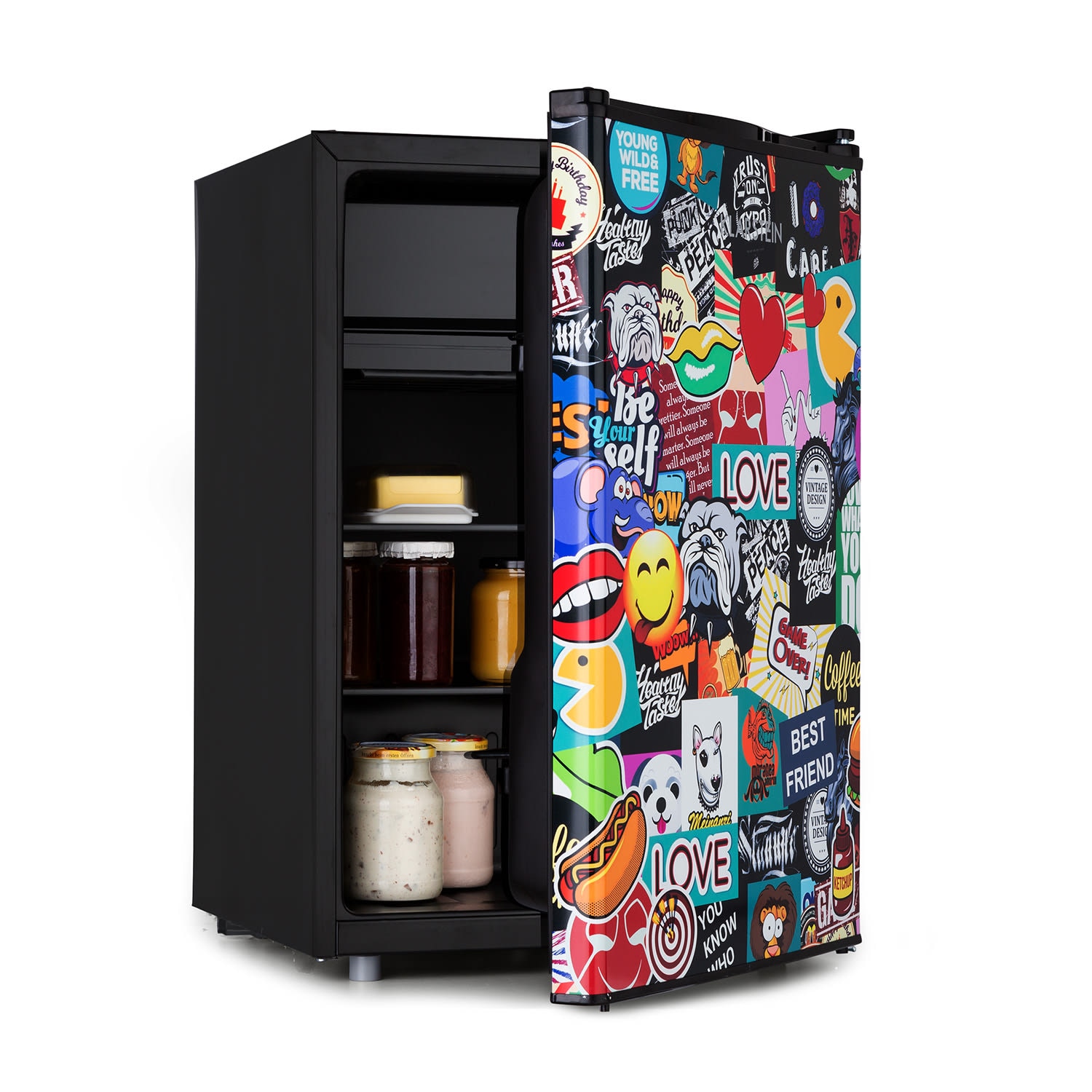 Klarstein, Cool Vibe 70+, Frigider, 72 L, 2 Rafturi, Stil Stickerbomb
