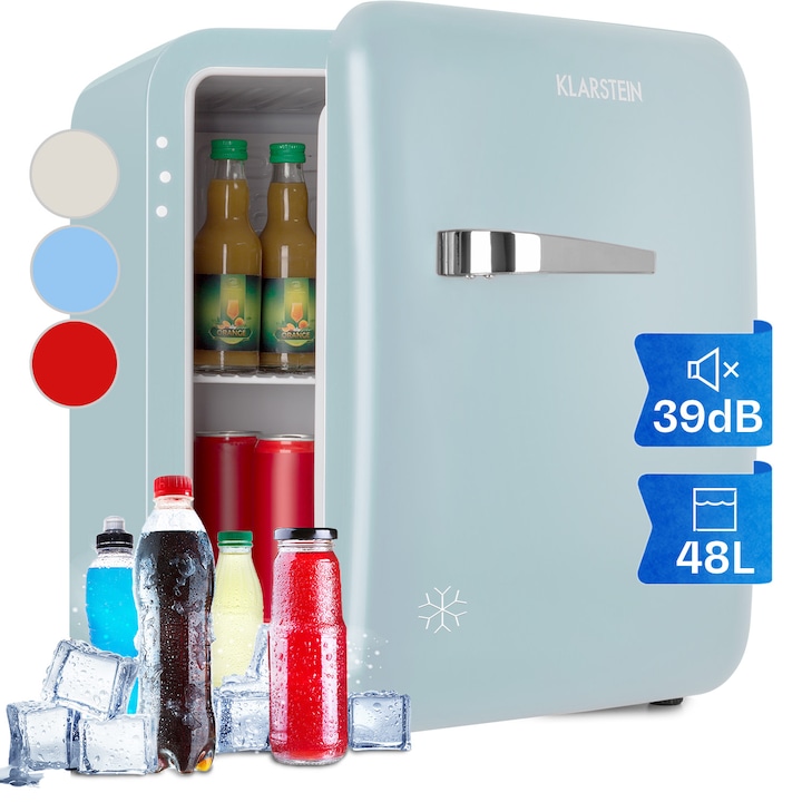 Frigider retro, Klarstein, Audrey Mini, 48L, 2 niveluri, clasa F, 44x50x49,8cm