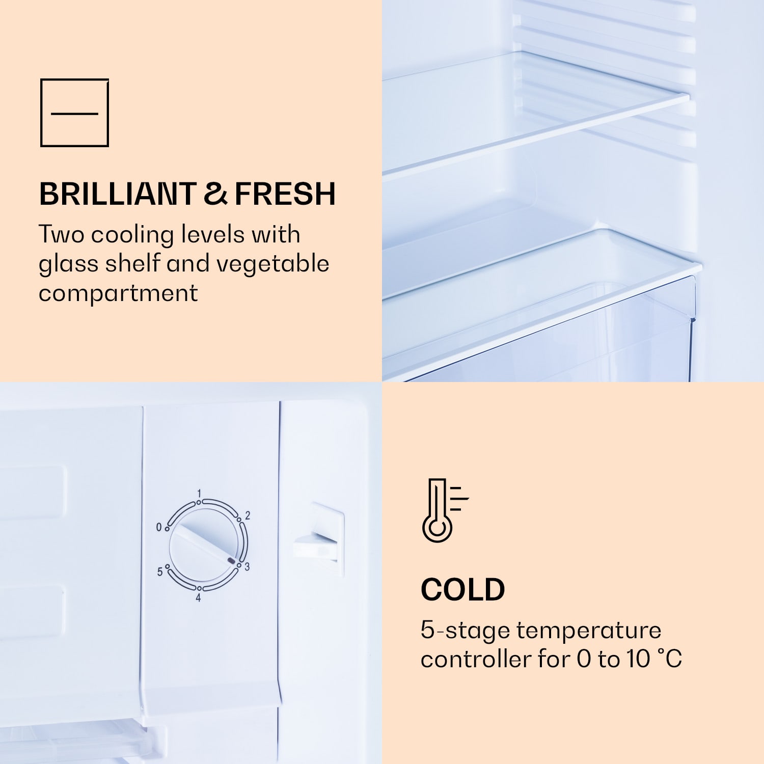 Frigider cu congelator Klarstein CoolArt, 79L, EEK E, 9L, design elegant, 48x84,5x44,5cm