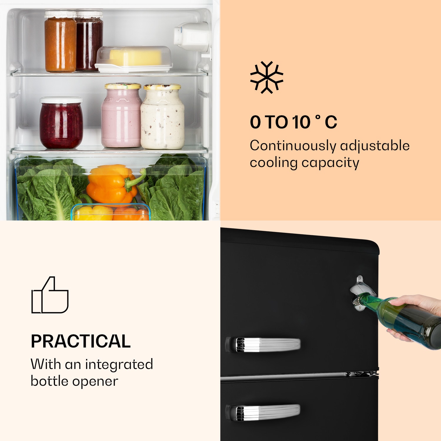 Klarstein, Irene, Frigider-Congelator, 61 L Frigider, 25 L Congelator, Negru