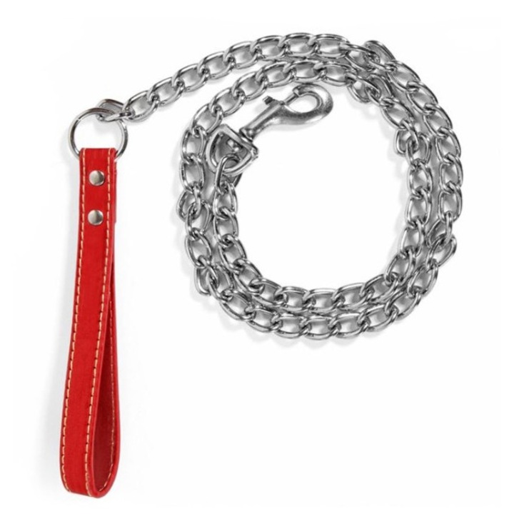 Lant pentru caini, cromat, lungime 120 cm, rosu
