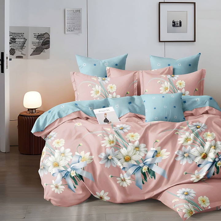 EmonaMall S18757 ágynemű, kétoldalas, 4 párnahuzat, 6 részes, rózsaszín/kék