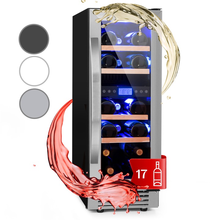 Klarstein, Vinovilla Duo 17, Racitor De Vinuri Cu Doua Zone, Frigider, 53L, 17 De Sticle, Iluminare Led Cu 3 Culori, Usa De Sticla